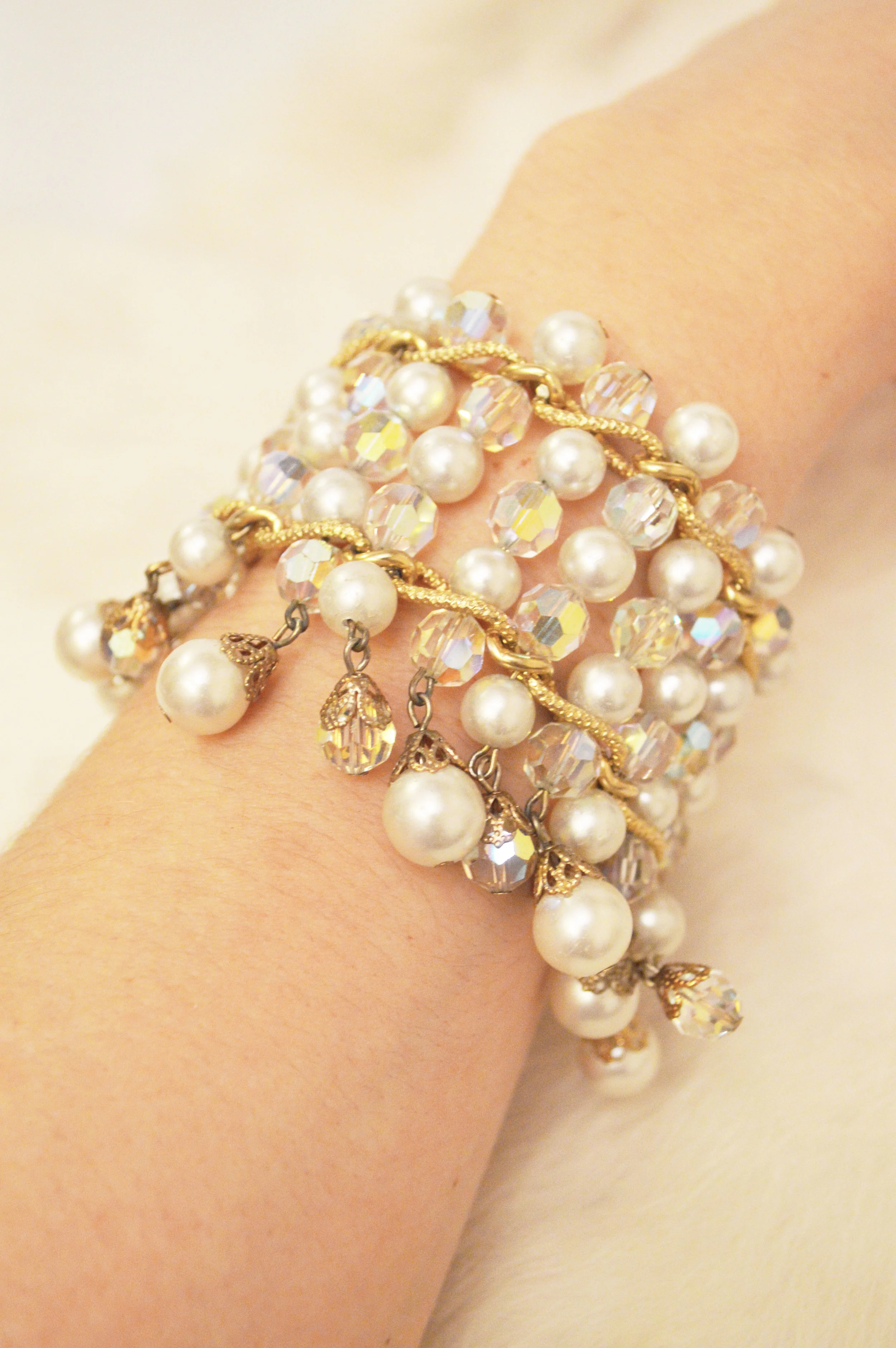 ★送料・関税込★VINTAGE HOLLYWOOD★Braid Pearl Bold Bracelet ☆送料・関税込☆VINTAGE HOLLYWOOD☆Braid Pearl Bold Bracelet